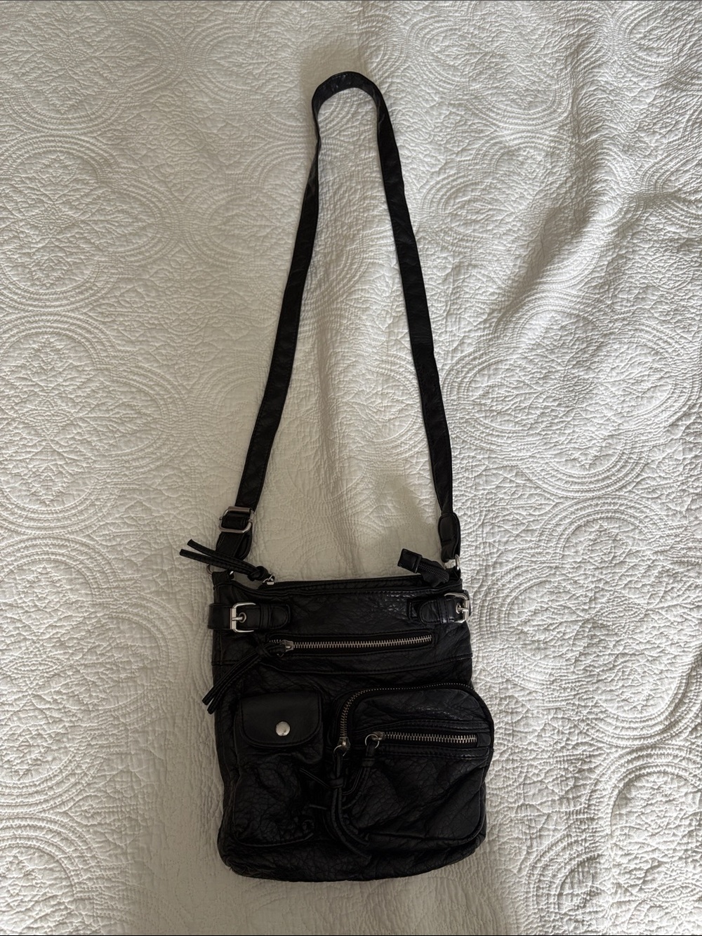 Icing Black Multi-Pocket Crossbody Shoulder Bag